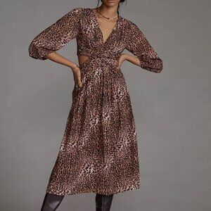 NWT Ranna Gill Anthropologie Animal Print Cutout Midi Dress